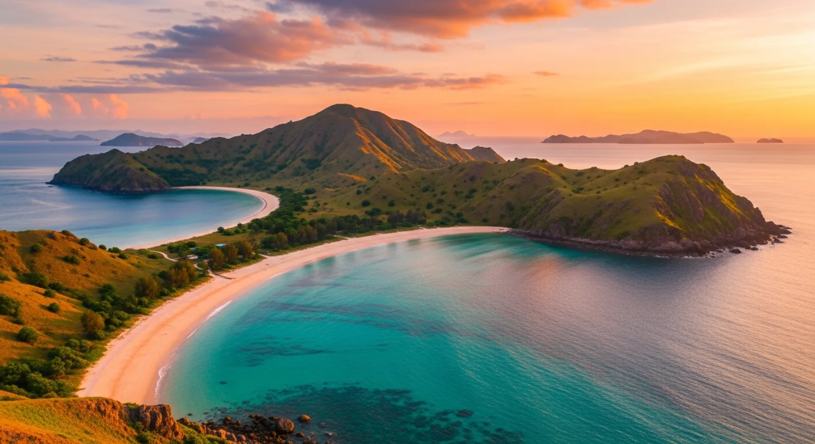The three bays of Padar Island at sunrise