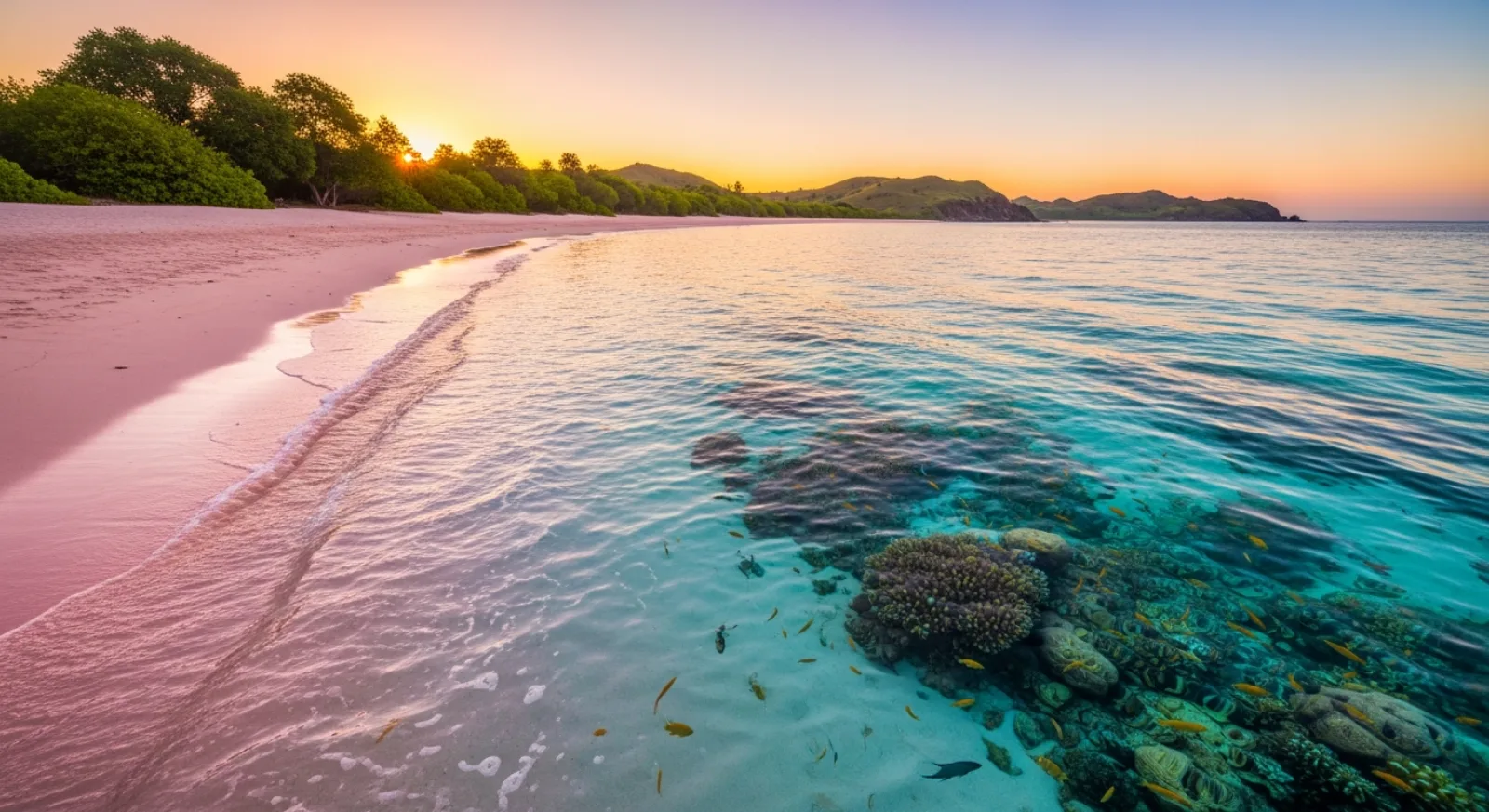 The pink sand shoreline of Pink Beach, Komodo